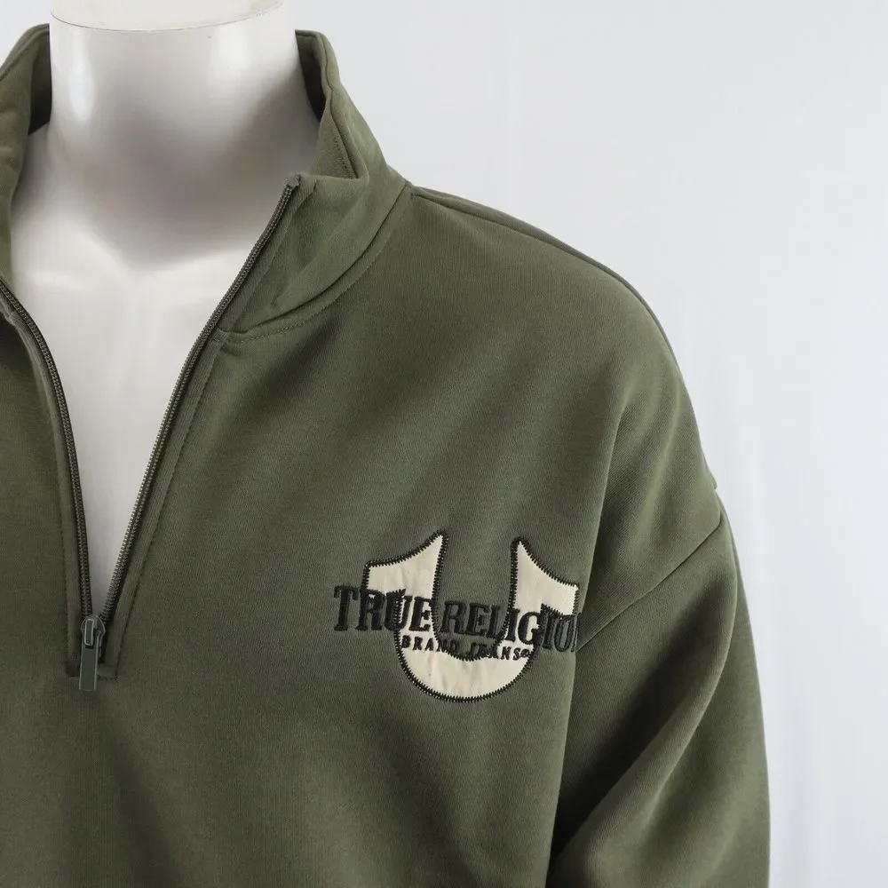 True Religion Quarter Zip Pullover Sweater Mens Large‎ Green
